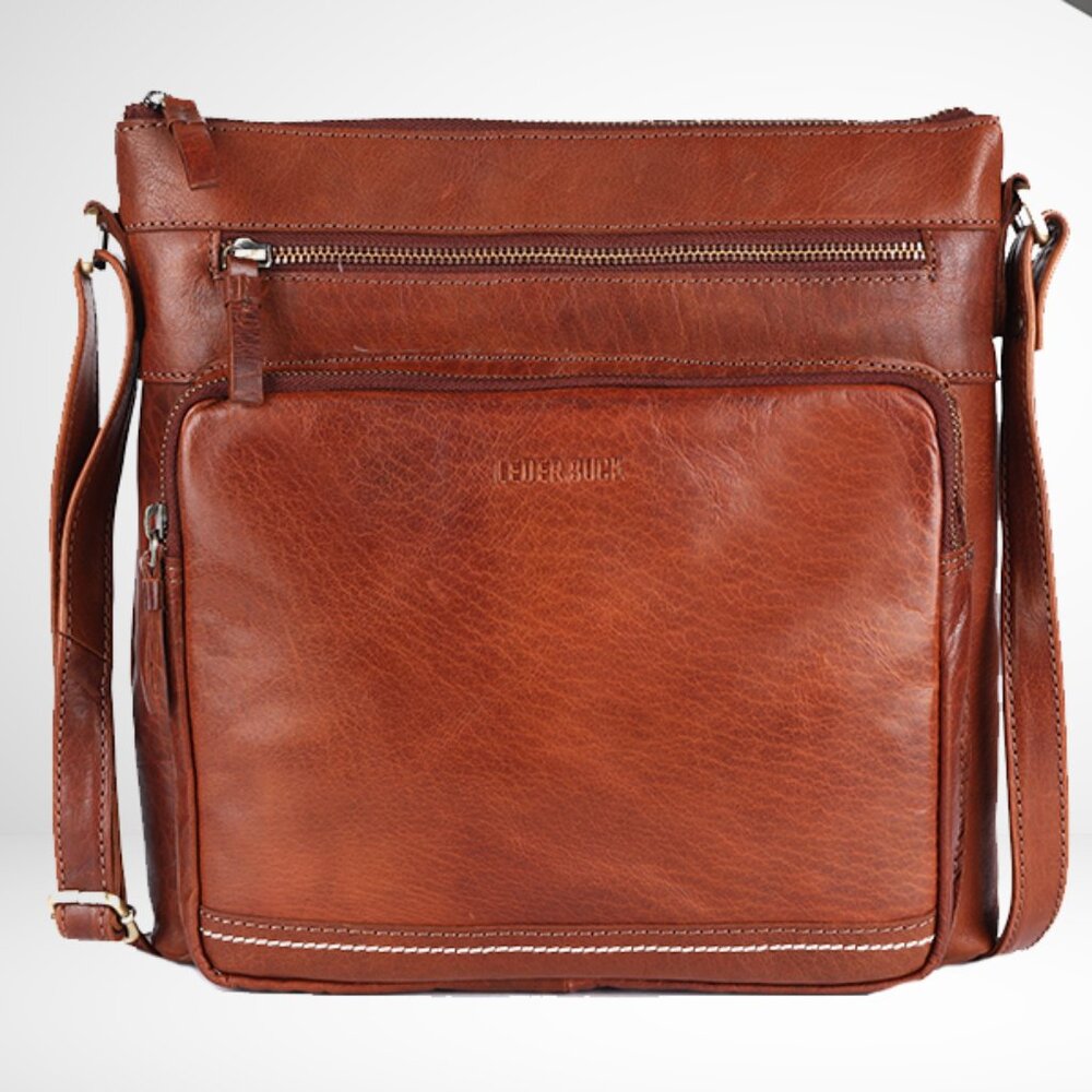 Lederbuck NWT Olga Large Soft Leather Triple Zip Sling Crossbody Shoulder Bag